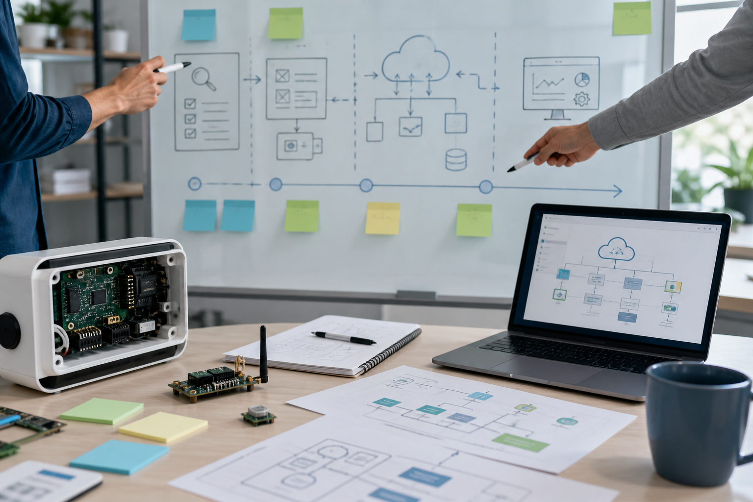 Connected product launch planning with hardware and cloud architecture