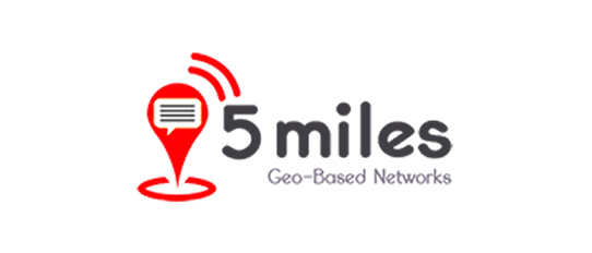 5 miles logo with a location pin icon and 'Geo-Based Networks' text on a white background with rounded corners.